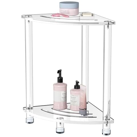 Sumerflos Acrylic Corner Shower Stool for Inside Shower - Clear Small Shower Bench for Shaving Legs Seating Waterproof Heavy Duty Easy Assemble Modern Cover