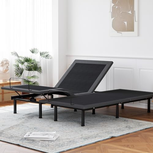 Image of EGOHOME Split King Adjustable Frame for Pain Relief, Metal Folding Bed Base with Remote for Independent Head and Foot Incline, Zero Gravity, Anti Snore | 12 inch Removable Legs, Wireless Remote, Head and Foot Incline, Anti Snore, Zero Clerance Easy Assembly