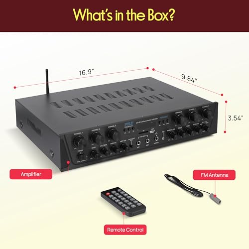Pyle Wireless Home Audio Amplifier System - Bluetooth Compatible 6 Channel Stereo Receiver, 600W Max Power, Simple Karaoke with Dual Mic Inputs with Tone Control, PA with Talk Over - PTA66BT.6 by Pyle - Image 7