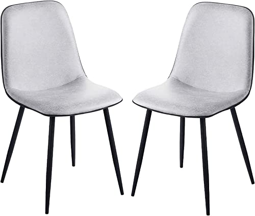 SJIALEN Modern Dining Chairs Set of 2, for Lounge Office Backrest Soft Faux Leather Seat with Black Metal Legs Kitchen Chairs Kitchen Chair (Color : Silver, Size : 42x45x88cm)