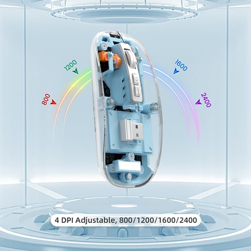 Miniatura 7 de Magic-Refiner Ratón Inalambrico Recargable, 2,4g Bluetooth 5.0 Silencioso Y Ergonómico Ratón, 2400 Dpi Ratón Gaming Ultra Delgado Con Receptor Usb-Nivel De Batería Visible Para Portatil Pc Mac-Azul