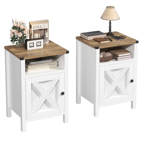 HXBOAUVS Farmhouse Nightstands Set of 2, Rustic Vintage Side End Table with Storage, Wood Side Table...