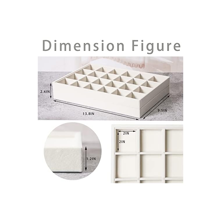Coward 2PC Stackable 24 Gird Jewelry Organizer Tray Necklace Earring Box Storage Drawer Ring Bracelet Display Holder (beige(24grid+24grid)) - Image 5