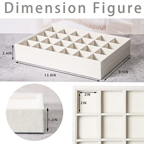 Image of Coward 2PC Stackable 24 Gird Jewelry Organizer Tray Necklace Earring Box Storage Drawer Ring Bracelet Display Holder (beige(24grid+24grid))