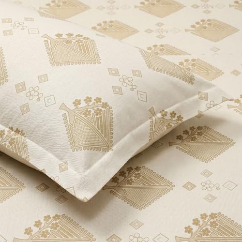 Image of Mafatlal 186 TC Grace Pure Cotton Double Size Bedsheet | 90 x 100 Inch | Soft Breathable Cotton Bed Sheet Set with 2 Pillow Covers | Champagne Gold