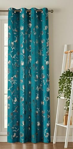 Image of Window Curtains 5 Feet | 48x60 Inch | 1 Panel Only | Velvet Blackout Parda for Kitchen & Small Windows | Aqua Colour