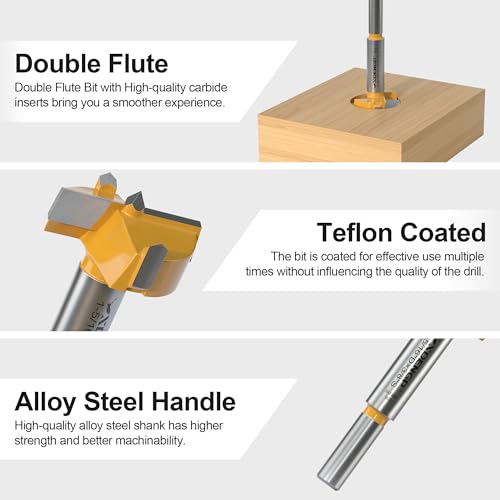 Image of Forstner Bit 3 /8 inch Shank, 1-5 /16 inch Cutting Diameter, Forstner Drill Bit for Woodworking, Drilling Hole Saw Set, Auger Opener, Hole Opener Hinge Hole Cutter for Plastic, Plywood Products