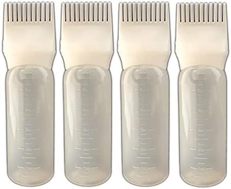 JADEWELL 4 Pack Root Comb Applicator Bottles for Hair Color Dye 6 Ounce Oil Bottle for Scalp Treament Essential and Bleach with Graduated Scale BPA Free