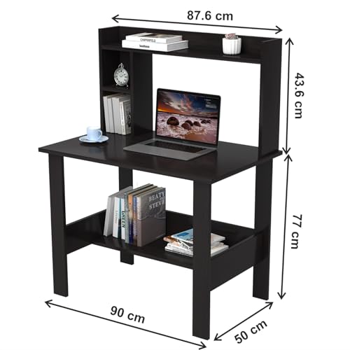Image of Callas ST-40 Wooden Study Table with Hutch & Bottom Storage - Multi-Purpose Office Desk for Laptop, Computer, Writing & Study - Durable Engineered Wood Workstation for Home & Office (Black, ST-40)