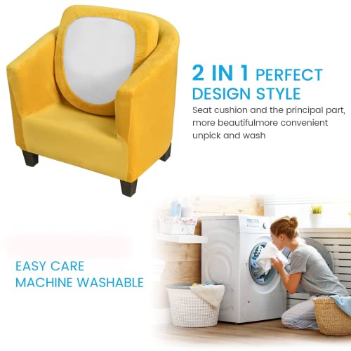 Mingfuxin 2 Pieces Tub Chair Covers,Upgraded 2 IN 1 Design Stretch Velvet Armchair Sofa Slipcover with Cushion Cover - Image 3