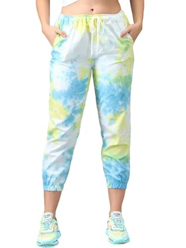 Women's Tie-Dye Joggers Strechable Pants Treggings|Regular Fit Casual Joggers for Women|Straight Relaxed Fit Trousers|Gym Capri Pants for Women Running Track, Yellow