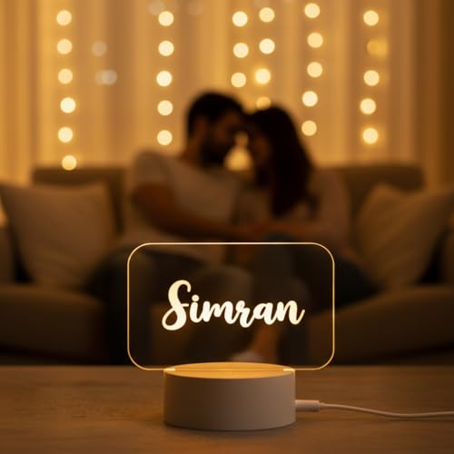 Image of Personalized Name Happy Birthday Gifts LED Table Lamp or Any Custom Text | Customize Gifts for Women Acrylic Night Light Lamp | Gifts for Mother's Day, Fathers Day, Gifts Anniversary