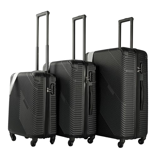 Neo 3 Piece Hard Shell Luggage Suitcase Set ABS Expandable Handle Lightweight Durable Trolley Travel with 360 Spinner Wheels Inbuilt Lock 20 24 28 (Black)