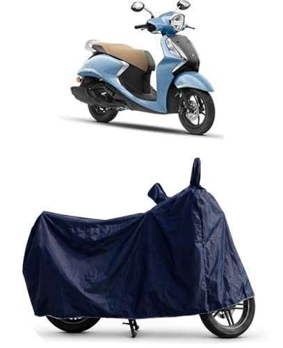 Image of Shield Heavy Duty Scooty Cover for Yamaha Fascino | All-Season, Tear-Proof Fabric | with Side Mirror Pocket & Buckle Belt | Yamaha Fascino Scooty Cover (Blue)