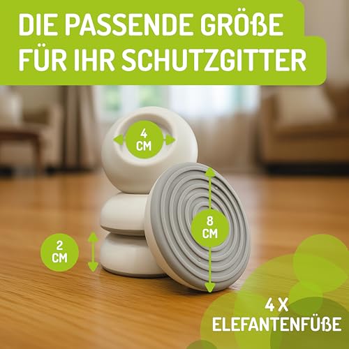BOMI Elefantenfüße 4er Set rund, Weiß I Wandschutzpads für Treppenschutzgitter ohne Bohren & Türschutzgitter I Antirutsch-Funktion I Wandpads zum Klemmen I Hochwertiges Zubehör für Kinderschutzgitter