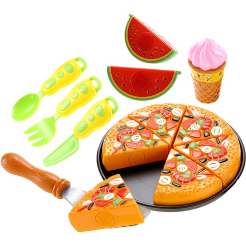 Cutting Play Food for Toddler Kids Toy Kitchen, Pizza Toy Set Pretend Cooking Fast Food Playset Educational Toy for Ages 3+ Years