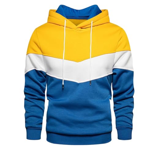 Men's Hoodie Warm Fleece Color Block Patchwork Sweatshirts Winter Slim Fit Pullover Long Sleeve for Workout Outdoor