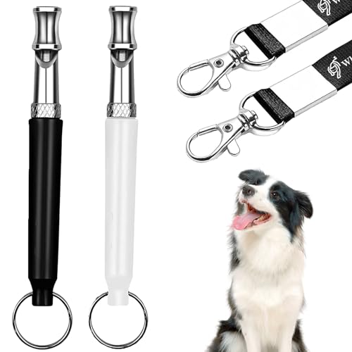 Dog Whistle - Dog Whistle Training Set, 2 Pack Adjustable Silent Whistle with Black Lanyard...