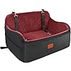 Asiento de automóvil para perros medianos, 2 correas de seguridad con clip para 2 perros pequeños, cómodo asiento de automóvil extraíble y lavable, fácil de instalar y limpiar (negro/rojo