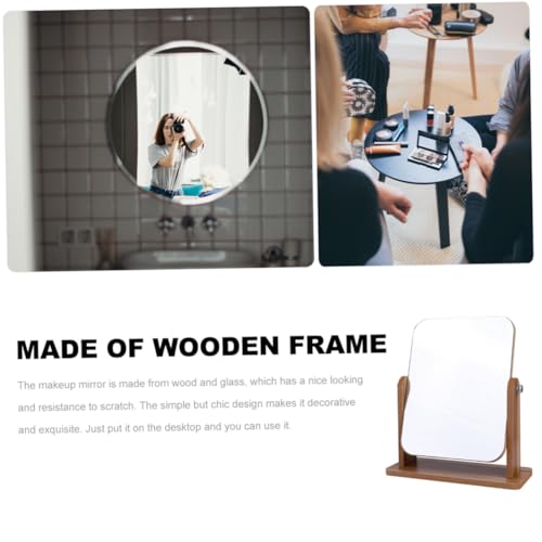 Miroir de maquillage de table inclinable en bois gris portable