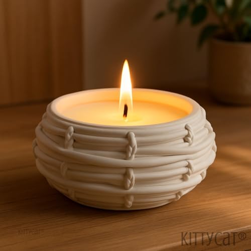 Image of Kitty Cat Aesthetic Soy Wax Scented Candles | Reusable Concrete Sea Shell Jars | Vanilla Aroma | 12+ Hours Burn Time | Perfect Home Decor for Bedroom, Office & Hostel (Bird Nest Candle)
