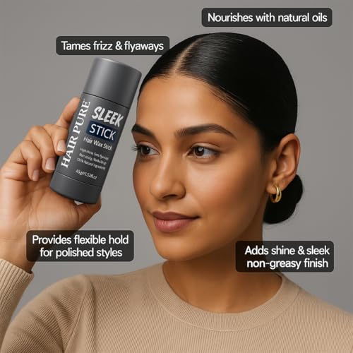 Image of Hair Pure Sleek Stick Hair Wax for Women and Men | Styling Wax Stick for Frizzy Hair, Flyaways, Wigs & Broken Hair | High Shine Hair Finishing Stick | All Hair Types | 45g