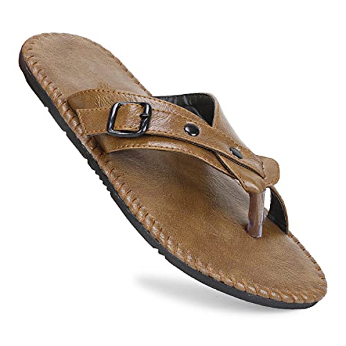 Image of Emosis Men's Faux Leather Slipper - Flat Chappal cum Thong Sandal - For Daily Use Outdoor Indoor Formal Office Home Ethnic Casual Wear