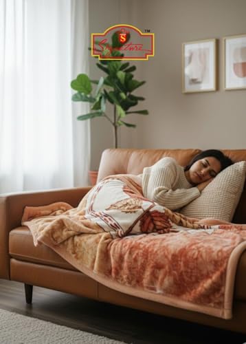 Image of Signature Exclusive Chanakya Supersoft Luxury Heavy Winter Double Ply Double Bed Mink Blanket - 4.5 kg | 100% Polyester | 2.10 m x 2.40 m | Royal Luxe Comfort for Extreme Cold (Caramel Blossom)