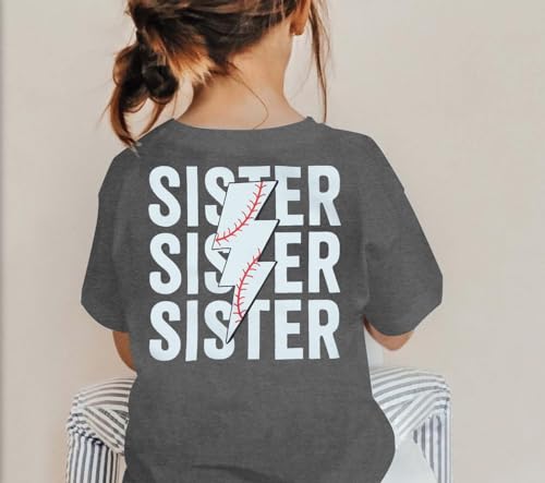 Image of FRYAID Toddler Baseball Sister Shirt Baby Girl Baseball Outfit Big Sister Shirt Birthday Girl T-Shirt Summer Cotton Tee Top