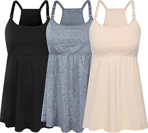 Image of SUIEK 3 Pack Maternity Nursing Tank Tops with Bralette Cotton Breastfeeding Camisole