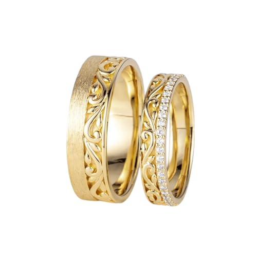 Image of YDD 925 Sterling Silver 9ct/14ct/18ct Read Gold Personalized Moissanite Couple Ring Set for Men and Women,Moissanite Engagement Bridal Rings Set Wedding Anniversary for couple Free Engraving (style-7)