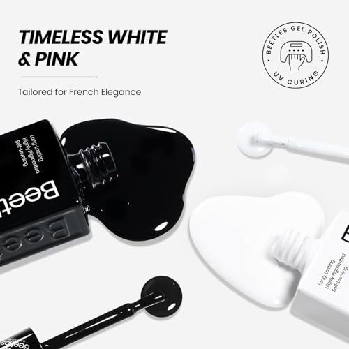 Image of Beetles French Tip Gel Polish - Ink Snow Twins with Base Coat Top Coat, 2 Colors HEMA-Free Black & White Gel Nail Polish Set, Soak Off UV LED French Nail Kit, Fall Nails for Beginner & Professional