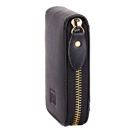 Image of Vintage Handmade Full Leather Front Pocket Wallet RFID Blocking Multi Card Case with Zipper Pocket for Men Women with Box Packing (Black)
