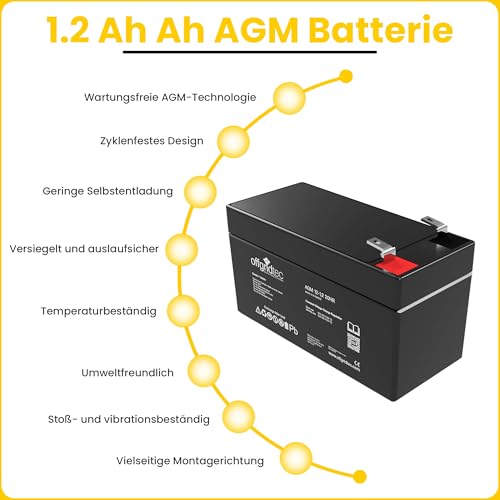 Offgridtec AGM 1.2Ah 20HR 12V Solarbatterie VRLA, Tiefzyklische AGM‑Speicher für Solar- & Hybridanlagen, 4,75mm/0,8mm Flachsteckanschlüsse, Niedrige Selbstentladung, Auslaufsicher, Lange Lebensdauer