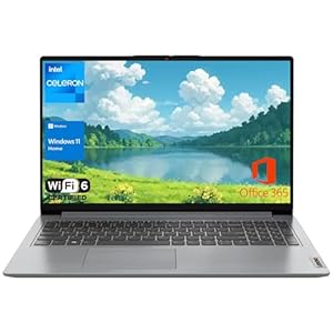 Lenovo IdeaPad 1 Home Laptop, 15.6″ FHD Display, Intel Celeron Dual Core Processor, 12GB RAM, 384GB Storage(128GB eMMC + 256GB PCIe), 1 Yr Office 365, Wi-Fi 6, Webcam, Windows 11 Home, Arctic Grey