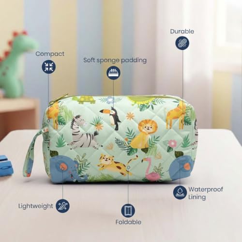 Image of Mini Travel Organizer | Multipurpose All-in-One Compact Durable, Lightweight, Waterproof, Bag | Travel Friendly Pouch | Ideal for Stationary, Diaper, Medicines (Jungle Safari Print)