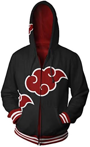 MIGHTYCOS Men Naruto Uchiha Itachi Akatsuki Jacket Hoodie Cosplay Casual Zip Up Hooded Sweatshirt (5XL, Style A)