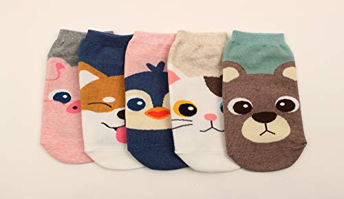 Donoba Low Cut Socks Cat Dog Piggy Cute Funny Animal Design Women Teen Girl (5Pair-Cute Animal) 0-1 #TOP4
