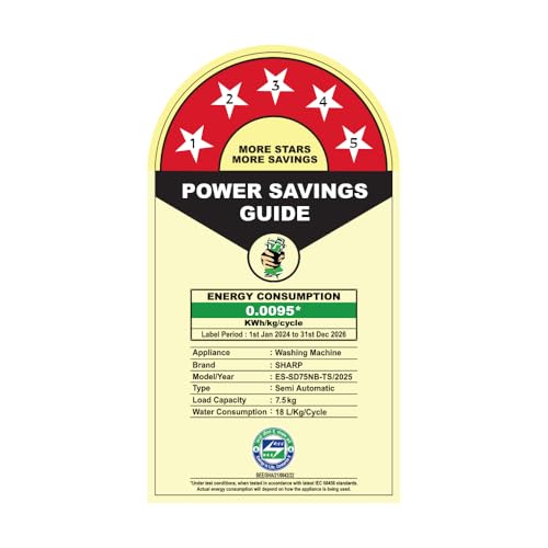 Image of SHARP 7.5 kg, 5 star Rating with E-Spin Pulsator,Semi-Automatic Top Loading Washing Machine, 1300 RPM (ES-SD75NB-TS, Steel Grey, Pure Wave)