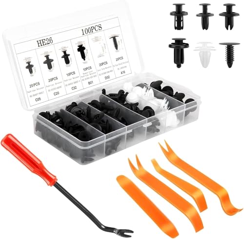 Set di Strumenti Utili: Viene fornito con 5 pratici attrezzi per la rimozione, di cui 1 leva in metallo con manico rosso e 4 leve in plastica arancione per rimuovere i fermagli senza fatica.