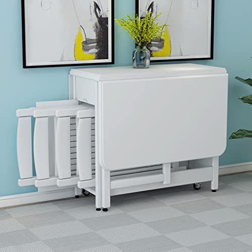 Solid Wood Table And Chair Set Home Mobile Folding Dining Table 4.3Ft With Chair Storage Space (（4.26Ft*2.95Ft） Table + Chair *4,Wood Color) #TOP2