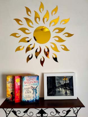 Image of Bikri Kendra - Sun Flame with 20BUTTERFLY Golden- 3D Acrylic Decorative Mirror Murals Wall Stickers