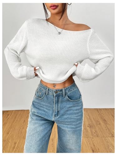 GORGLITTER Women's Off The Shoulder Sweater Lightweight Knit Long Sleeve Pullover Tops3