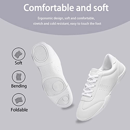 Twdkcher Youth Cheer Shoes Girls White Cheerleading Shoes Dance Athletic Training Breathable Dancing Lightweight Competition Comfortable Sport Kids Girls Cheer Sneakers… #TOP3