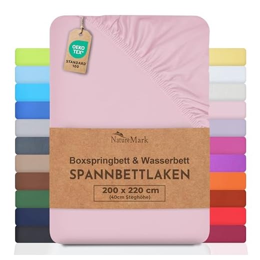 NatureMark Basic Boxspringbett & Wasserbett Spannbettlaken 200 x 220 cm - 40 cm Steghöhe - 200x220cm Spannbetttuch - 100% Baumwolle, Rosa