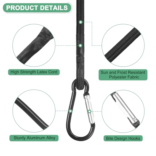 Cuerdas elásticas M METERXITY de 47.2 pulgadas con ganchos de aluminio para lona de camping 3