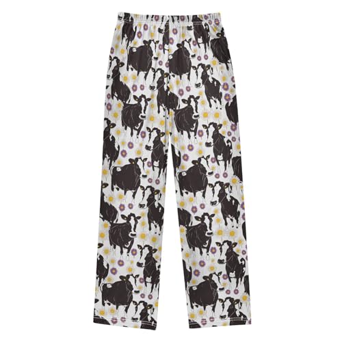 Black White Cow Print Boys Pants Girl Sleep Pants Long Trousers Elastic Waist Lounge Bottoms S2