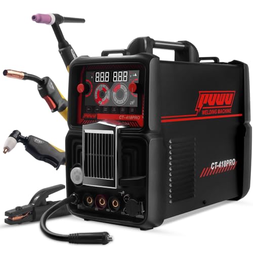 PUWU Plasma Cutter Welder Combo Gas MIG/Gasless MIG/Lift TIG/Stick/CUT 5 in 1 Aluminum Welding Machine with 110V/220V Dual Voltage Multi Process Welder