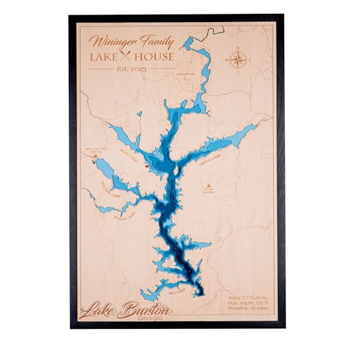 Personalized 3D Wood Map - Lake Depth Map Art -