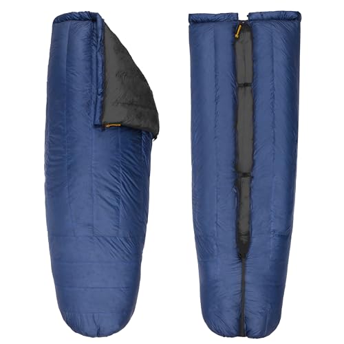 Featherstone Moondance 25 850 Fill Power Down Top Quilt Mummy Sleeping Bag Alternative for Ultralight Backpacking Camping and Thru-Hiking Color: Navy/Grey Size: Regular/Regular